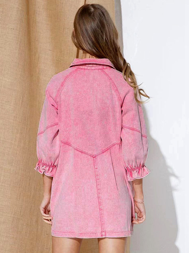 Three Quarter Lantern Sleeves Denim Shirt Dress